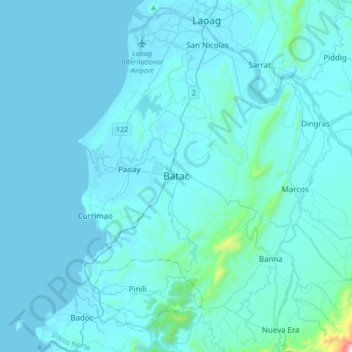 Batacの地形図、標高、地勢