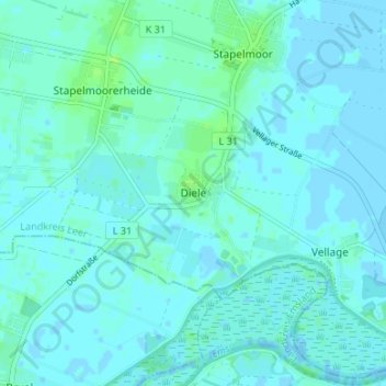 Dieleの地形図、標高、地勢