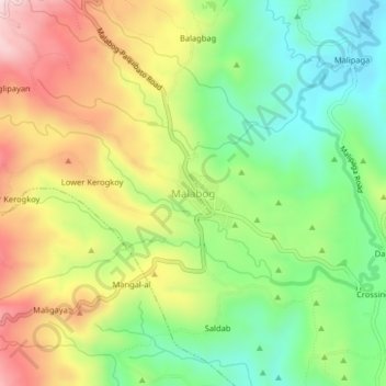 Malabogの地形図、標高、地勢