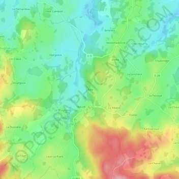 Cheixの地形図、標高、地勢