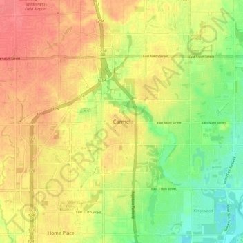 Carmelの地形図、標高、地勢