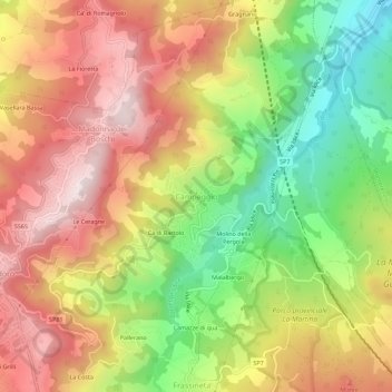 Campeggioの地形図、標高、地勢