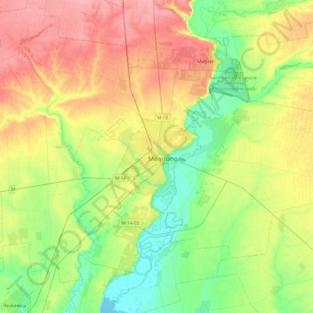 Melitopolの地形図、標高、地勢