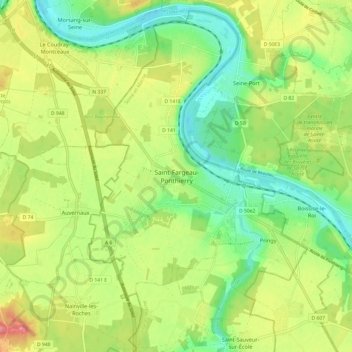 Saint-Fargeau-Ponthierryの地形図、標高、地勢