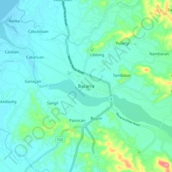 Bacarraの地形図、標高、地勢