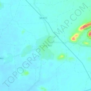 Umaria Panの地形図、標高、地勢