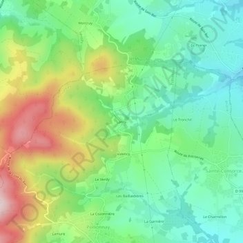 Larnyの地形図、標高、地勢