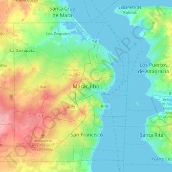 Maracaiboの地形図、標高、地勢