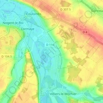 Chandellesの地形図、標高、地勢