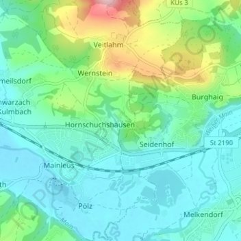 Prötschenbachの地形図、標高、地勢