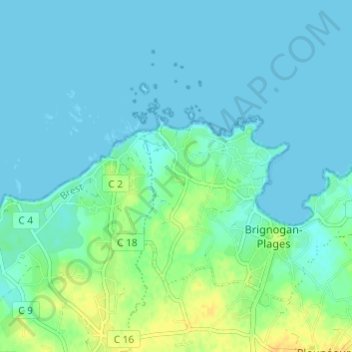 Kervenvenの地形図、標高、地勢