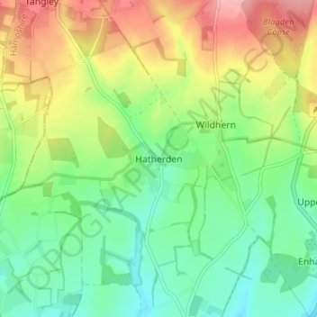 Hatherdenの地形図、標高、地勢