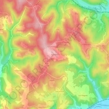 Fonvidalの地形図、標高、地勢