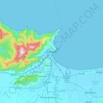 Annabaの地形図、標高、地勢