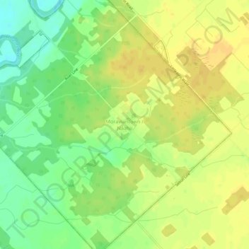 Moraviantownの地形図、標高、地勢