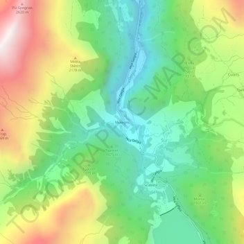 Mulegnsの地形図、標高、地勢