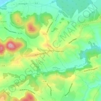 Léoudaryの地形図、標高、地勢