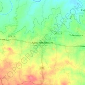 Gobichettipalayamの地形図、標高、地勢