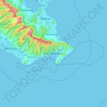 East Honoluluの地形図、標高、地勢