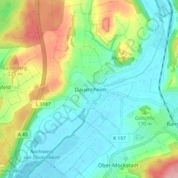 Dauernheimの地形図、標高、地勢