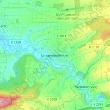 Langenbeutingenの地形図、標高、地勢