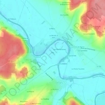 Tillyの地形図、標高、地勢