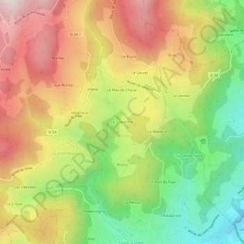 Le Grand Préの地形図、標高、地勢