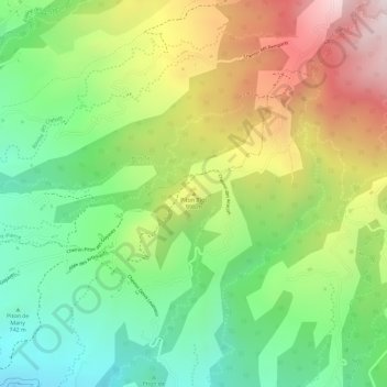 Piton Blocの地形図、標高、地勢