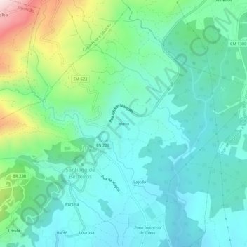 Munaの地形図、標高、地勢