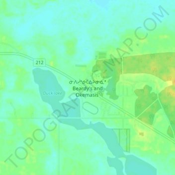 Beardy's and Okemasis'の地形図、標高、地勢