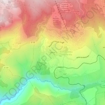 Odeilloの地形図、標高、地勢