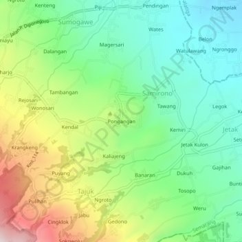 Ponganganの地形図、標高、地勢