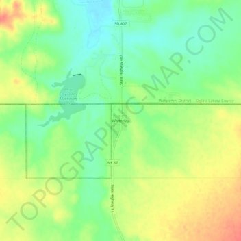 Whiteclayの地形図、標高、地勢