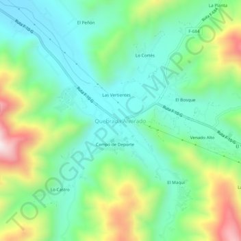 Quebrada Alvaradoの地形図、標高、地勢