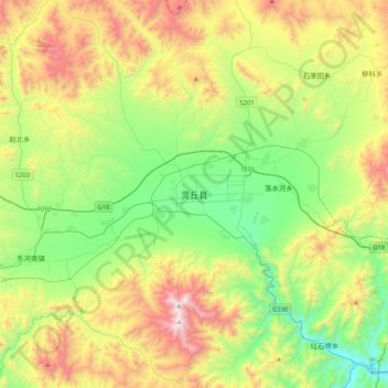 霊丘県の地形図、標高、地勢