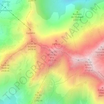 Dent du Praの地形図、標高、地勢