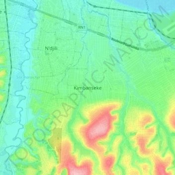 Kimbansekeの地形図、標高、地勢