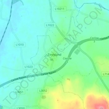 Tinrylandの地形図、標高、地勢