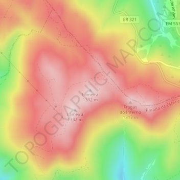 Lameiraの地形図、標高、地勢