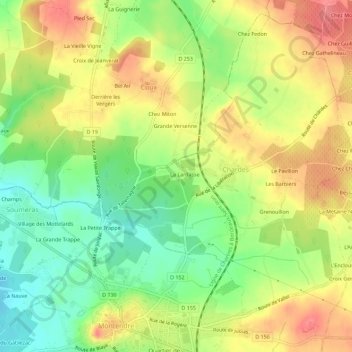 Marvaudの地形図、標高、地勢