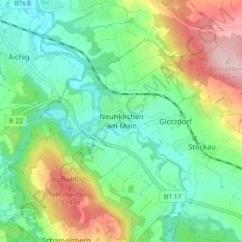 Neunkirchen am Mainの地形図、標高、地勢