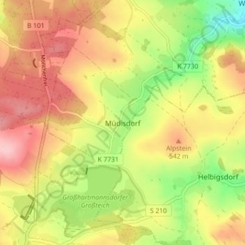 Müdisdorfの地形図、標高、地勢