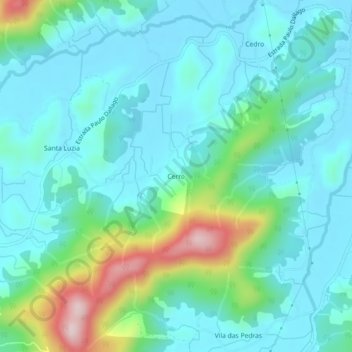 Cerroの地形図、標高、地勢