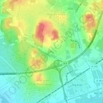 Vers Felixの地形図、標高、地勢