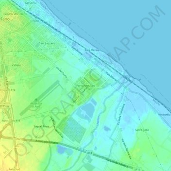 Ponte Metauroの地形図、標高、地勢