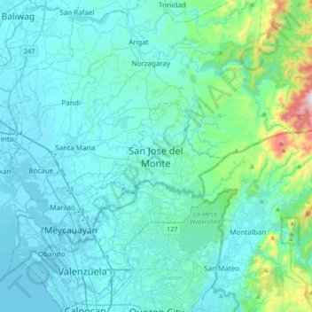 San Jose del Monteの地形図、標高、地勢