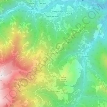 Col San Giovanniの地形図、標高、地勢
