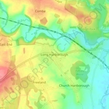 Long Hanboroughの地形図、標高、地勢