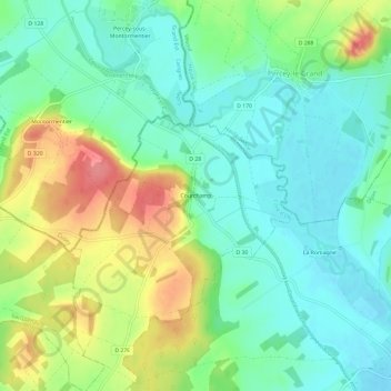 Courchampの地形図、標高、地勢