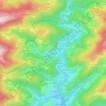 La Gageyreの地形図、標高、地勢